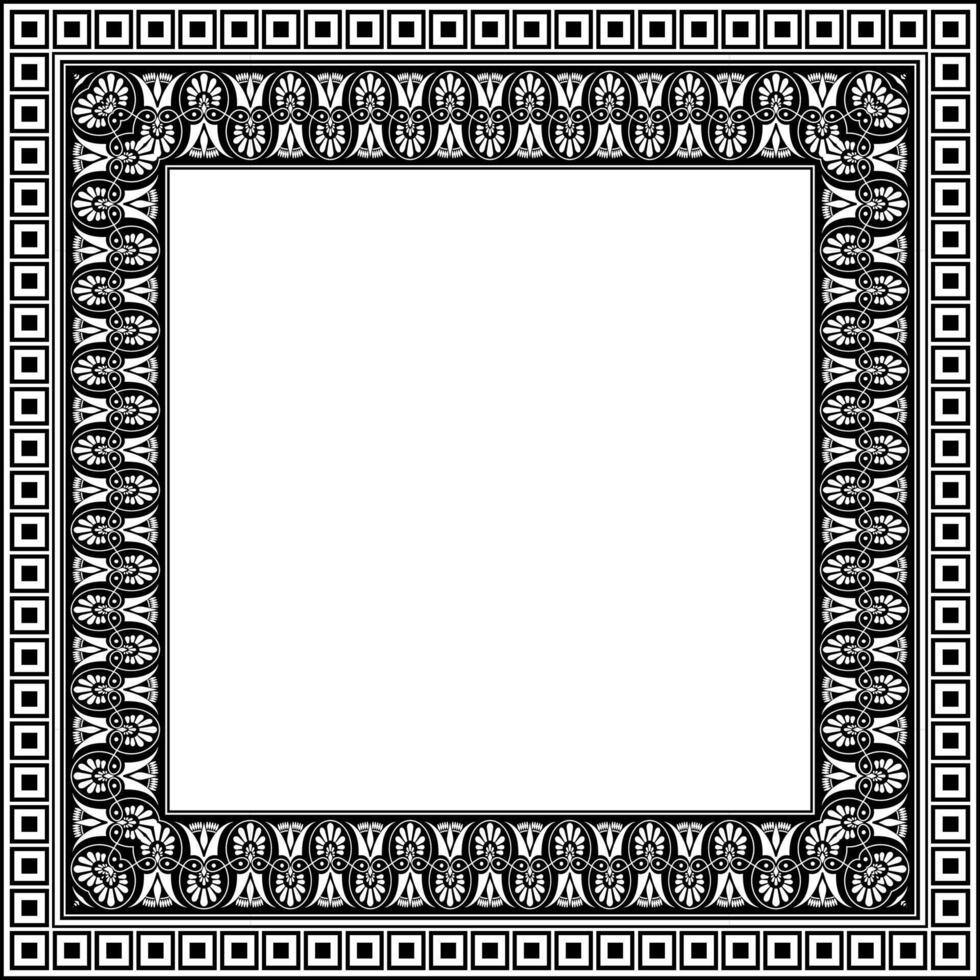 Decorative square frame Elegant element for design in Greek style, place for text. Floral square border. Lace illustration for invitation, greeting card, textile, engraving, embroidery, porcelain vector