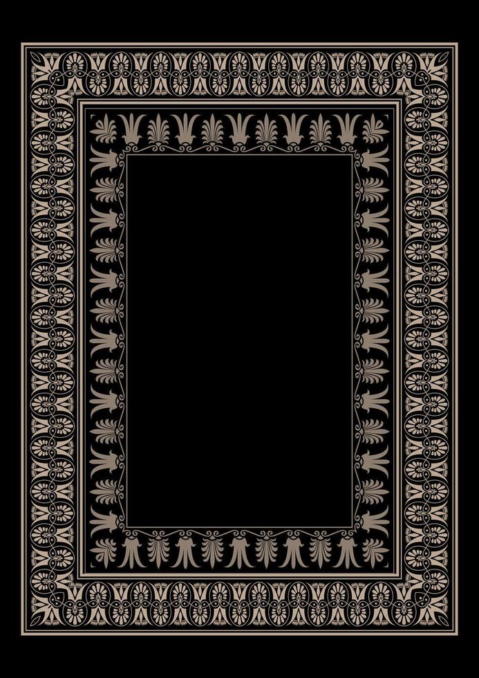 Rectangular Gold Vertical European ornament frame. A4 format. European gold pattern frame, ornament, border of Greece, ancient Rome, Byzantine. For Diploma, certificate, embroidery, sandblasting, lase vector