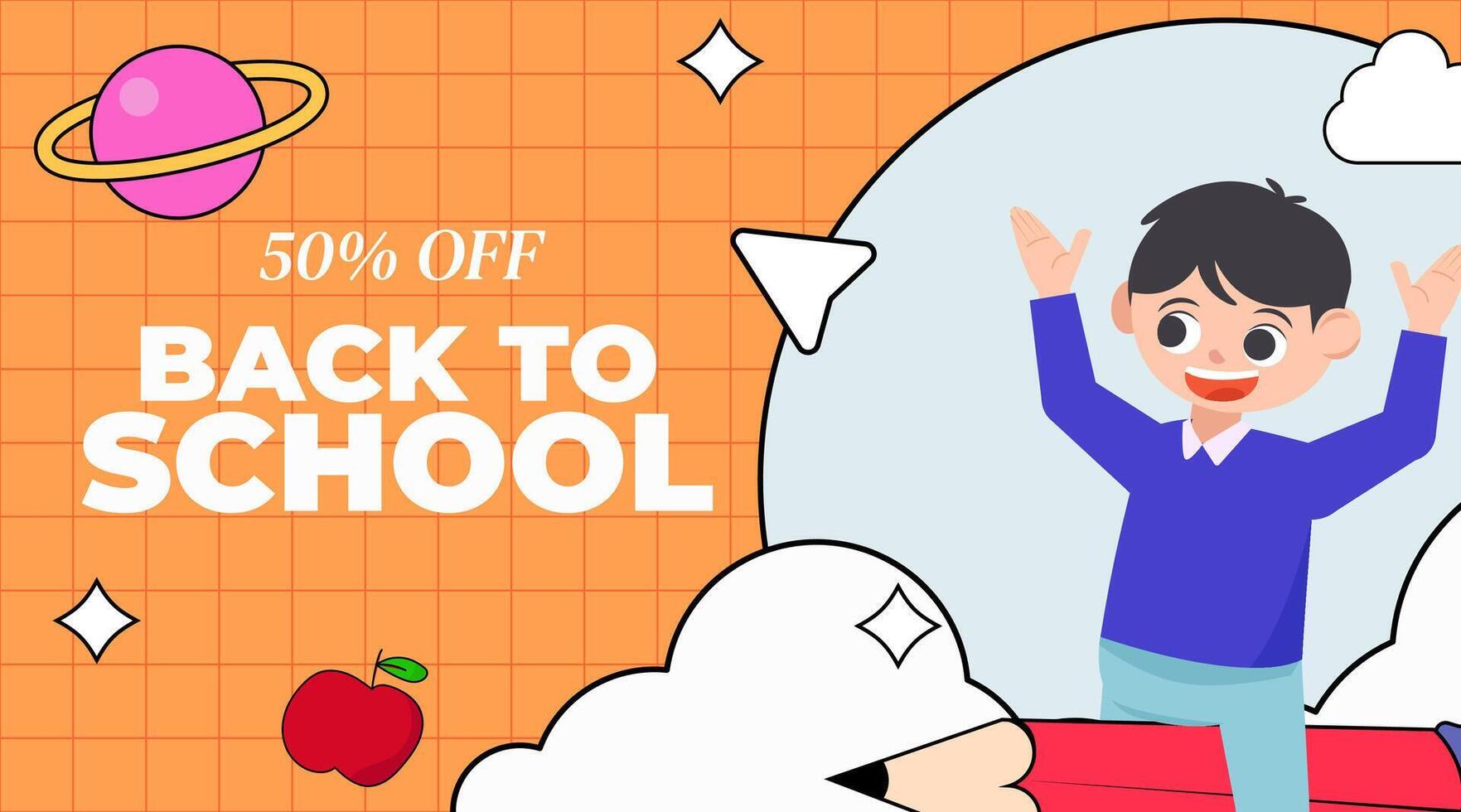Flat style education yellow scene for back to school celebration with cute kid vector