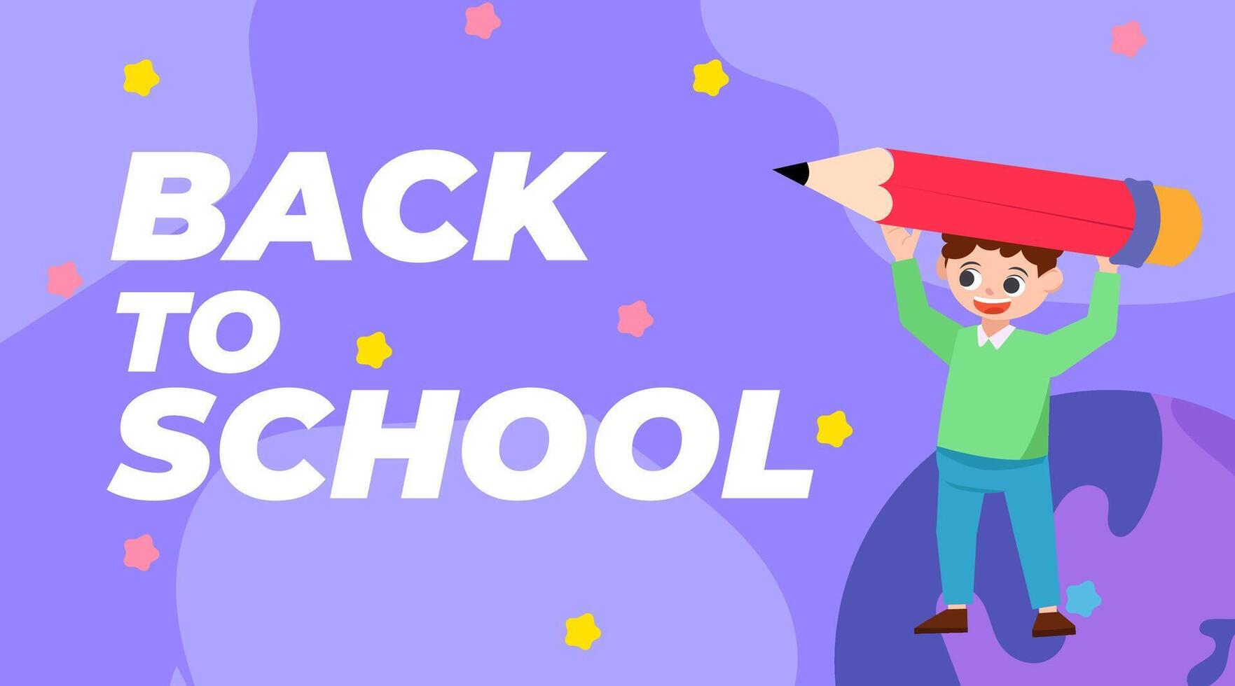 Cute kids going to school with pencil and stationery flat illustration vector