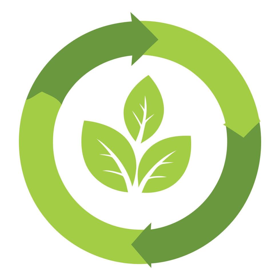Green plant growth cycle arrows three leaves logo isolated on white background vector