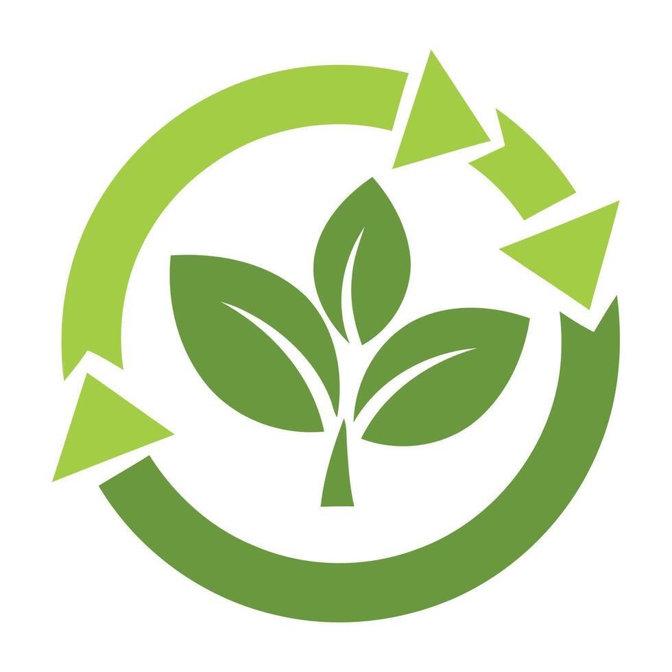 Green eco friendly circular arrows leaves logo isolated on white background vector