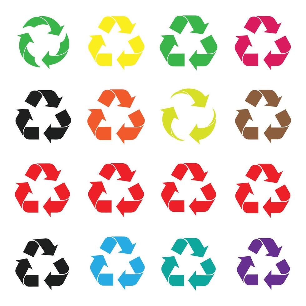 Collection of colorful recycle symbols isolated on white background vector