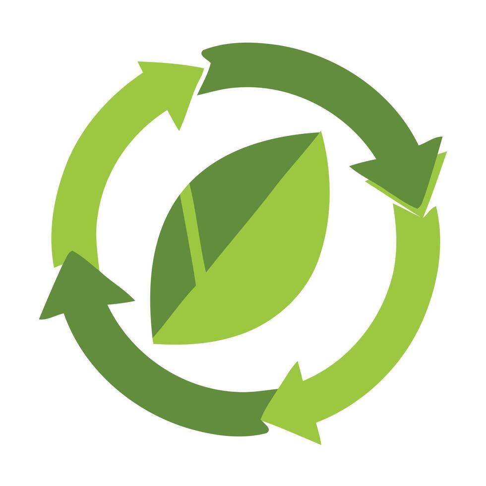 Green leaf recycling arrows icon isolated on white background vector