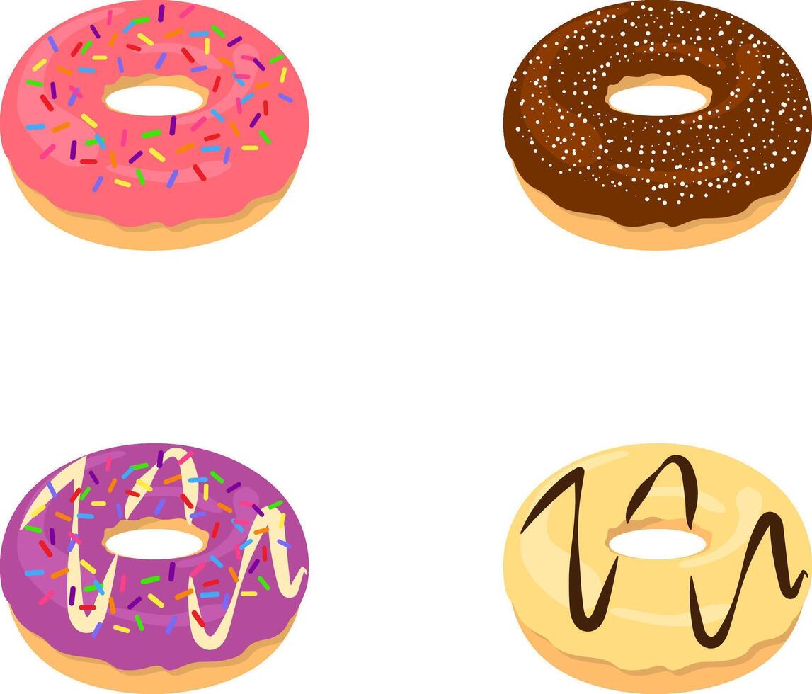 Set of Colorful Donuts with Various Toppings vector