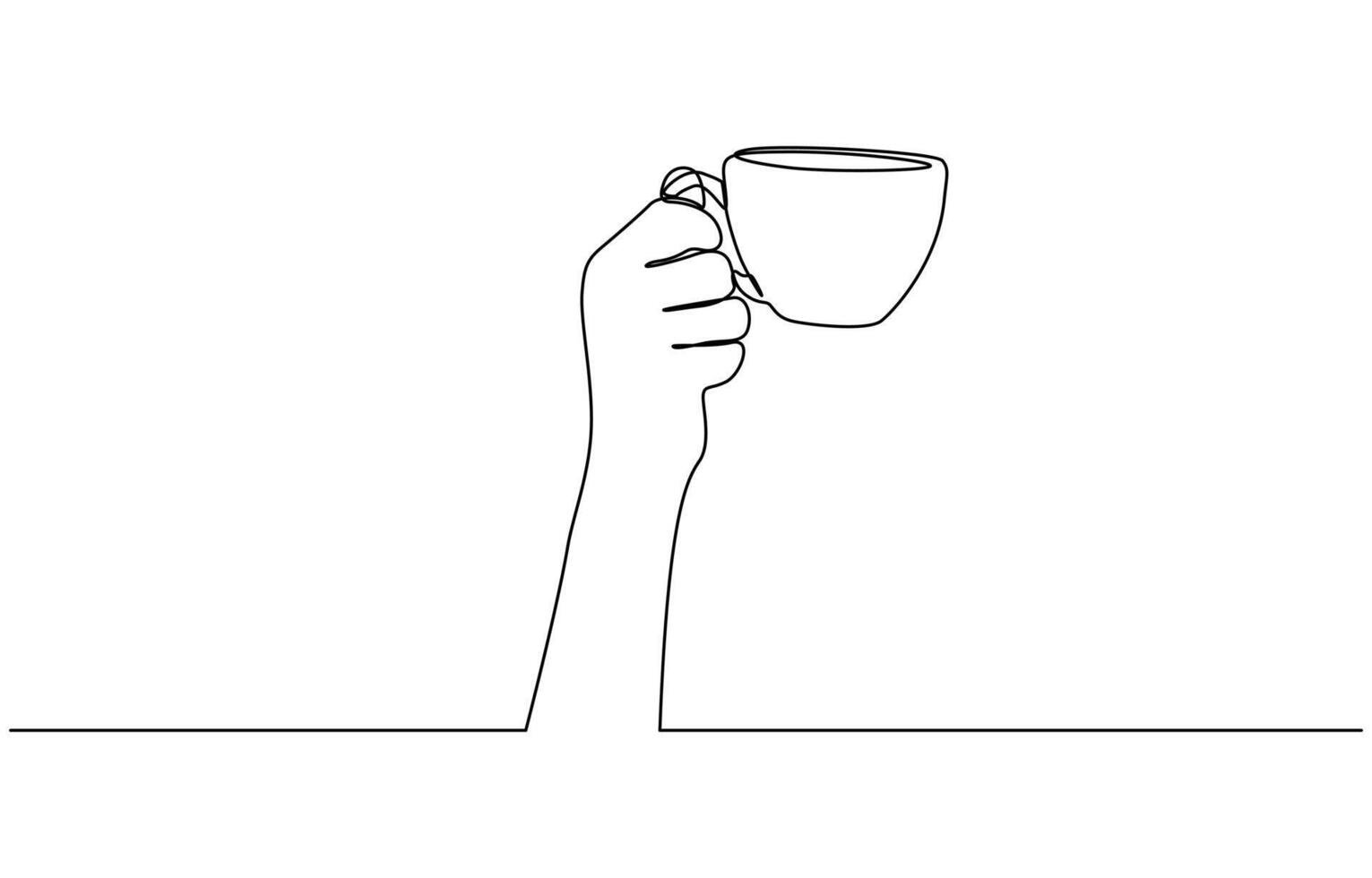 One continuous line illustration of hand holding a cup of coffee with smoke in heart shape. vector