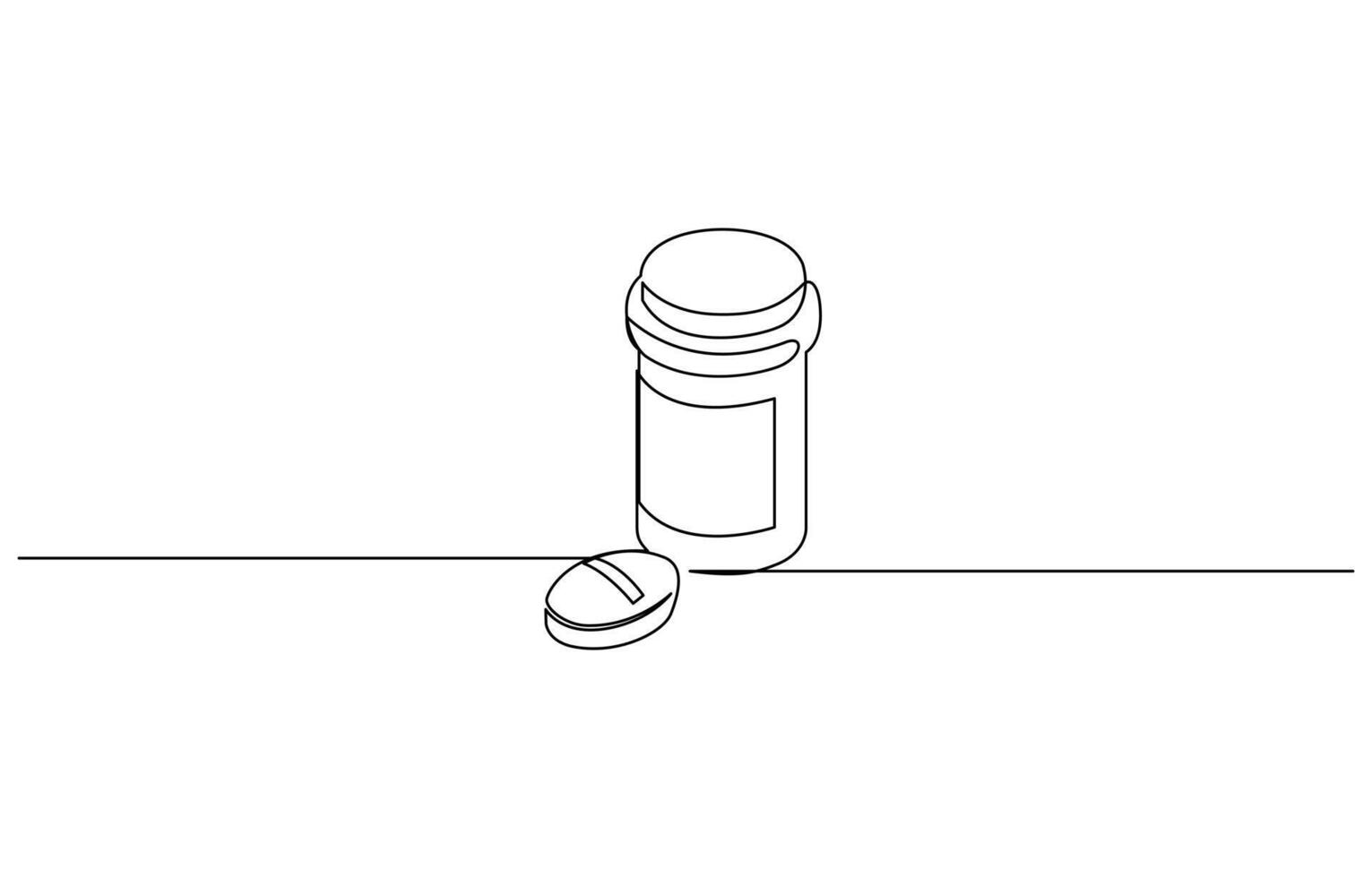 Pharmaceutical components and capsules in container with drugs symbols in simple linear style. vector