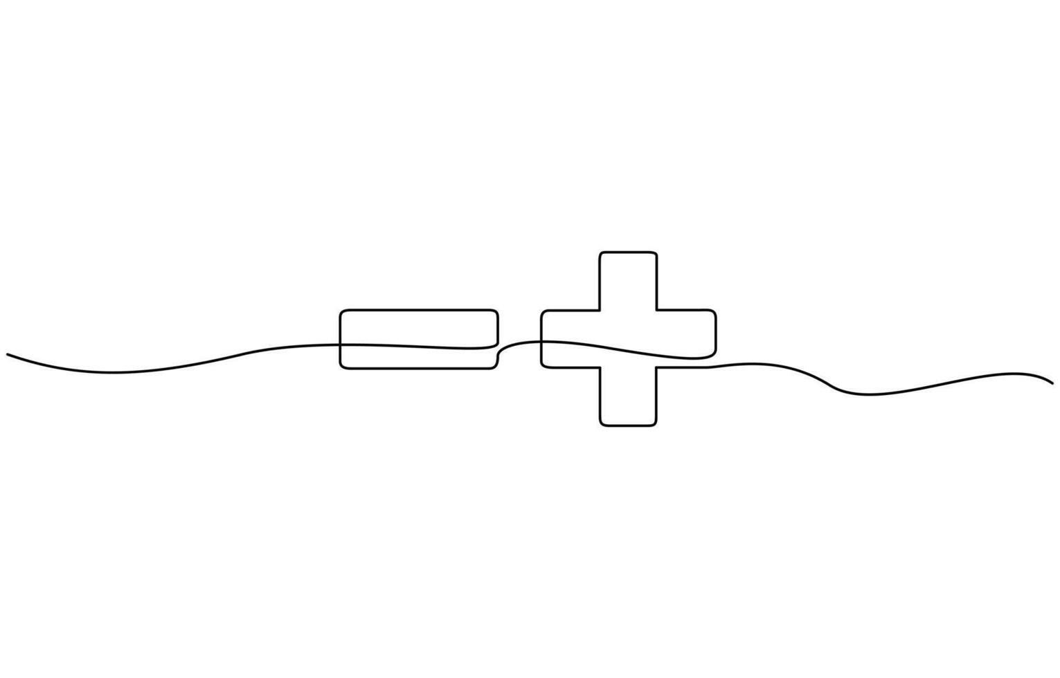 Continuous linear drawing of plus and minus signs. Plus and minus signs. Abstract background drawn with one line vector