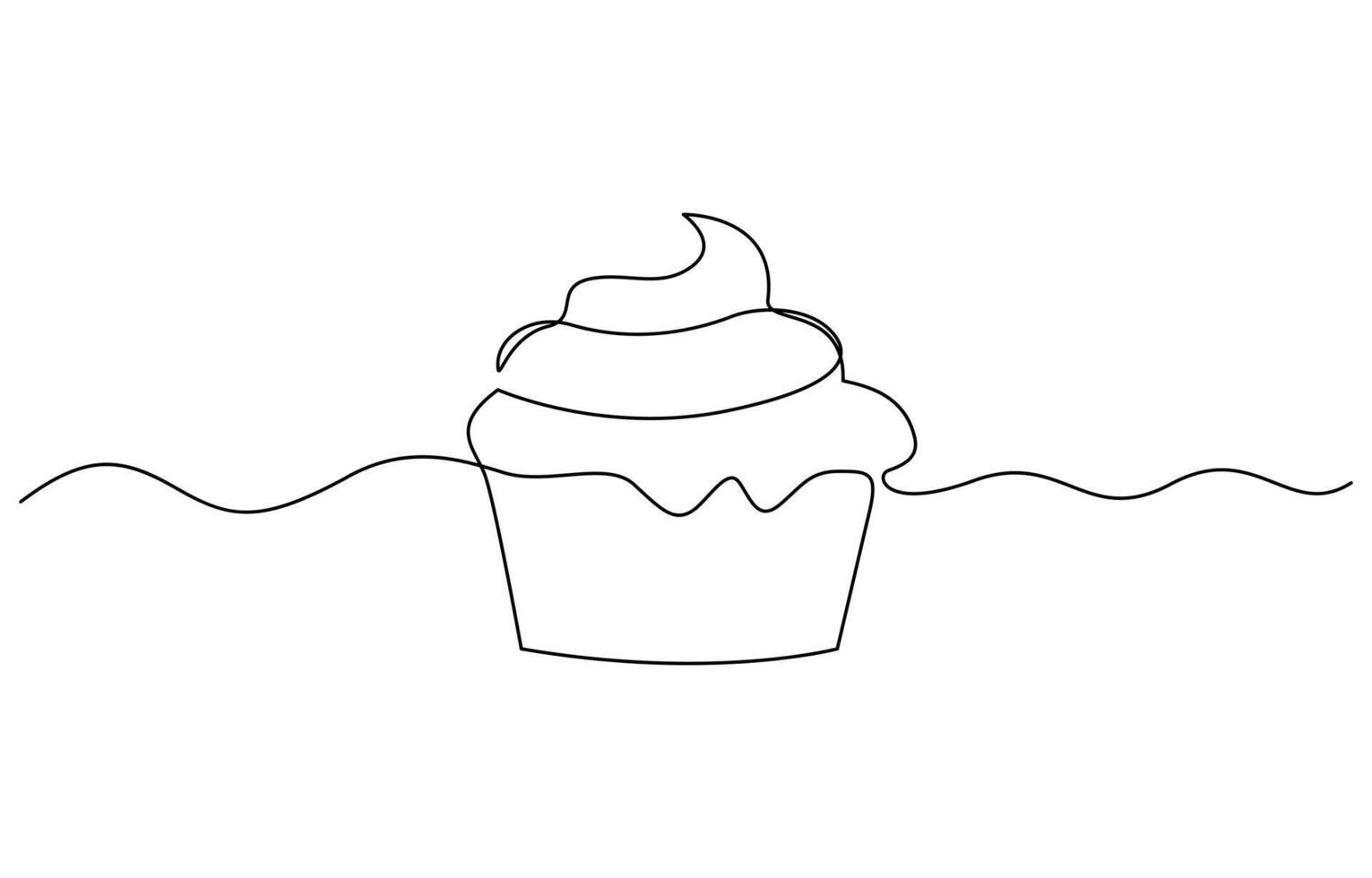 Continuous one line drawing of cup cake. One line drawing illustration, Muffin cake depicted in continuous line art. vector