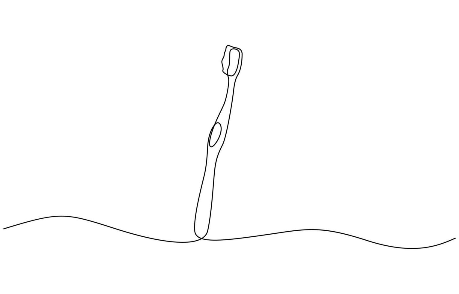 Toothbrush single continuous one line drawing with toothpaste. Dental care concept, minimalist design vector