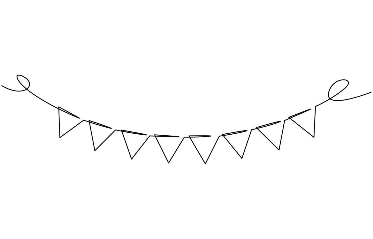 Continuous line drawing. Buntings garland. Party flags.handdrawn doodle cartoon style. vector