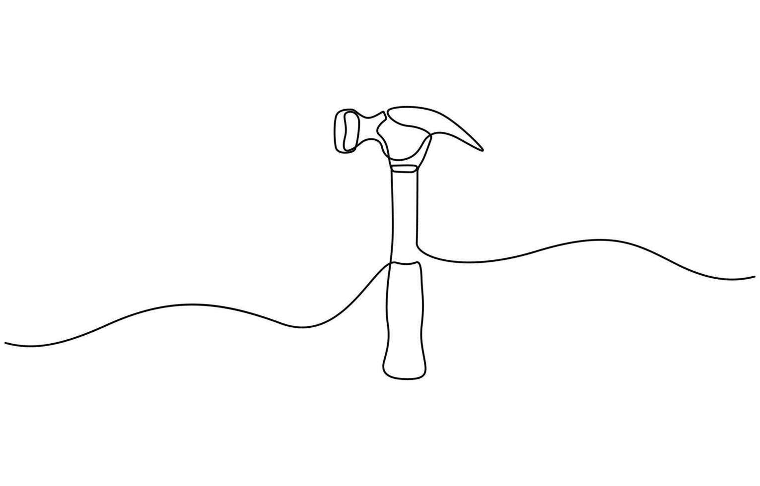 Continuous one line drawing of hammer carpentry equipment, One continuous line drawing of claw hammer. Editable strokes. vector