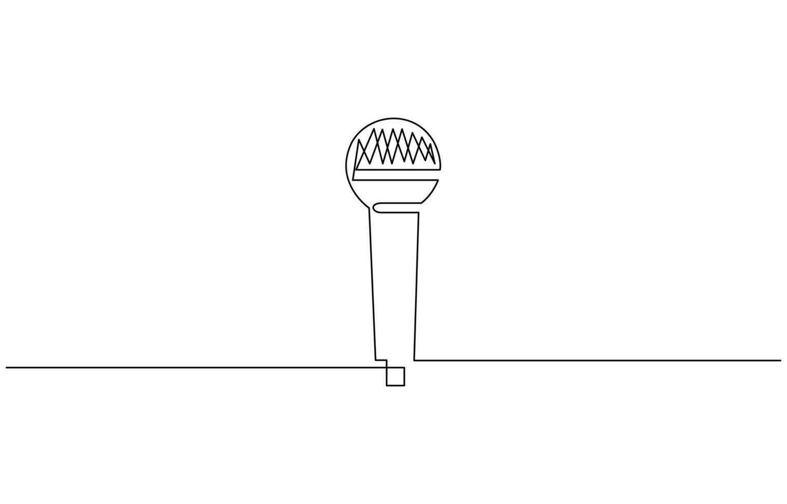 Retro microphone in one line drawing. Music and podcast recording tool, modern minimalistic linear design. vector