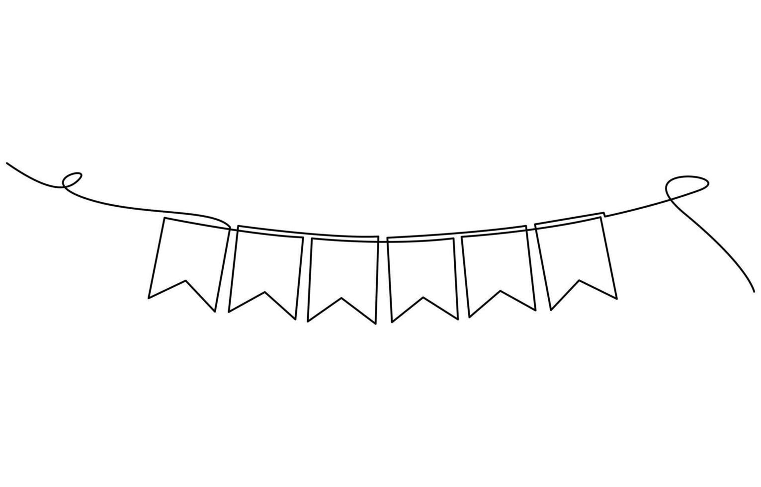 Garland bunting with flags in one continuous line drawing. Birthday and jubilee party decoration in simple linear style. vector