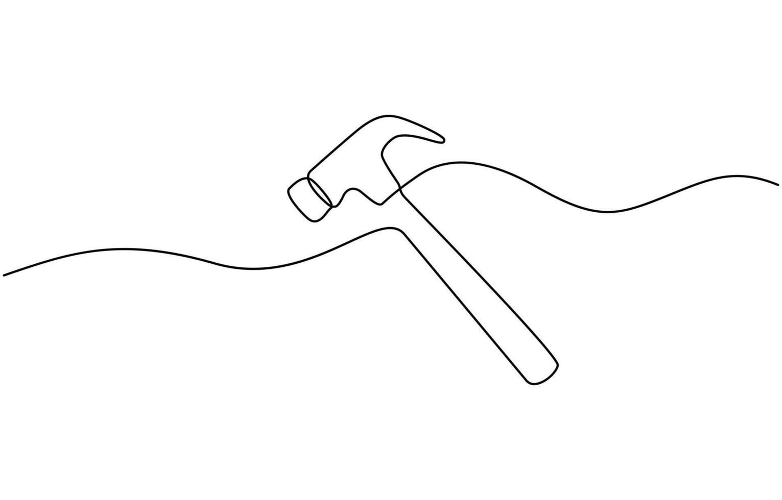 Continuous one line drawing of hammer carpentry equipment, One continuous line drawing of claw hammer. vector