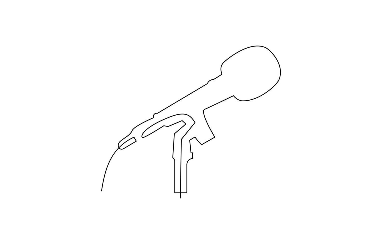 Wired microphone continuous line art drawing, Retro microphone in one line drawing. vector