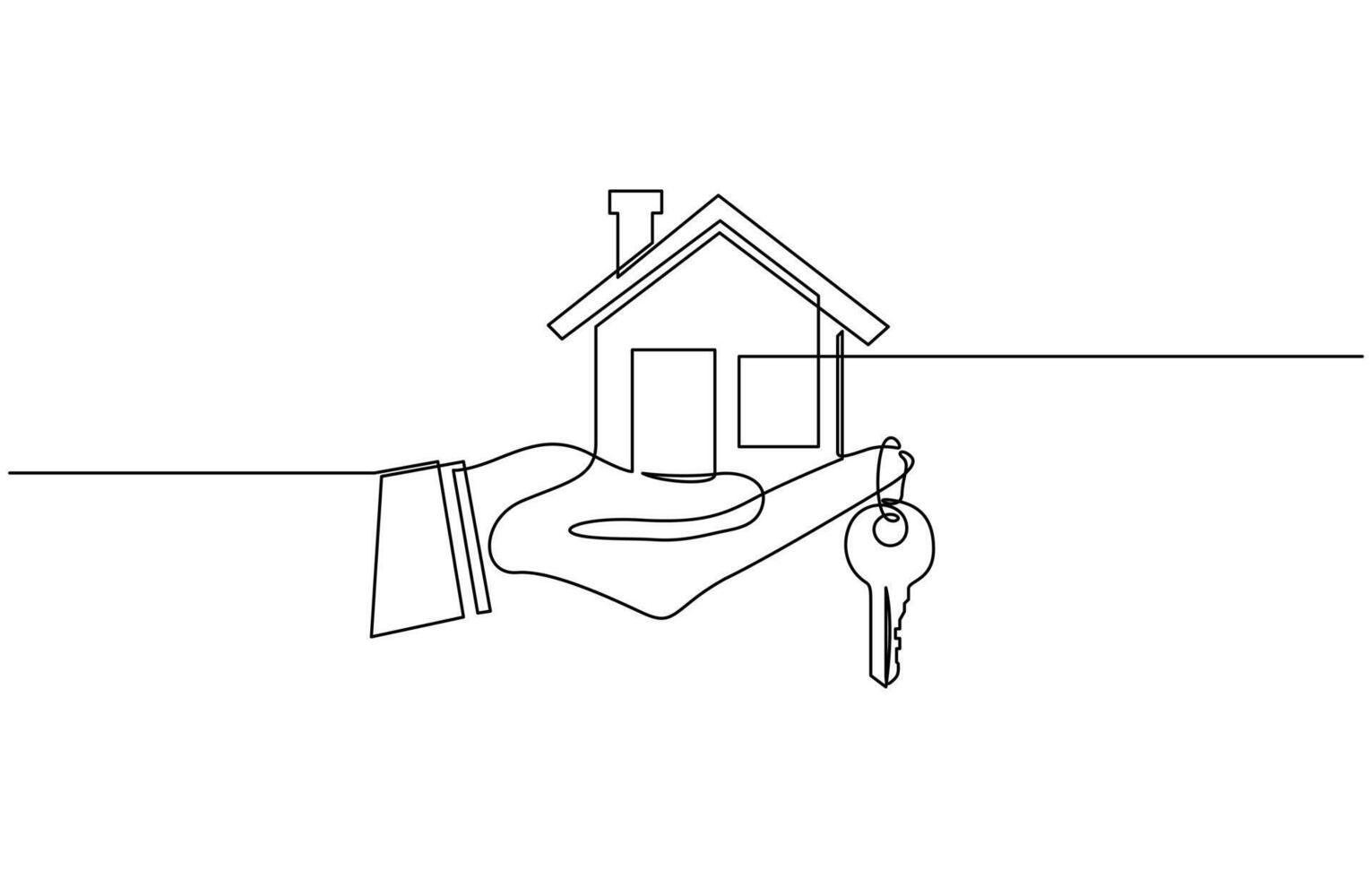 Continuous one line art drawing symbol of house keys, Real Estate Line Icon Design, The concept of building housing for young families vector