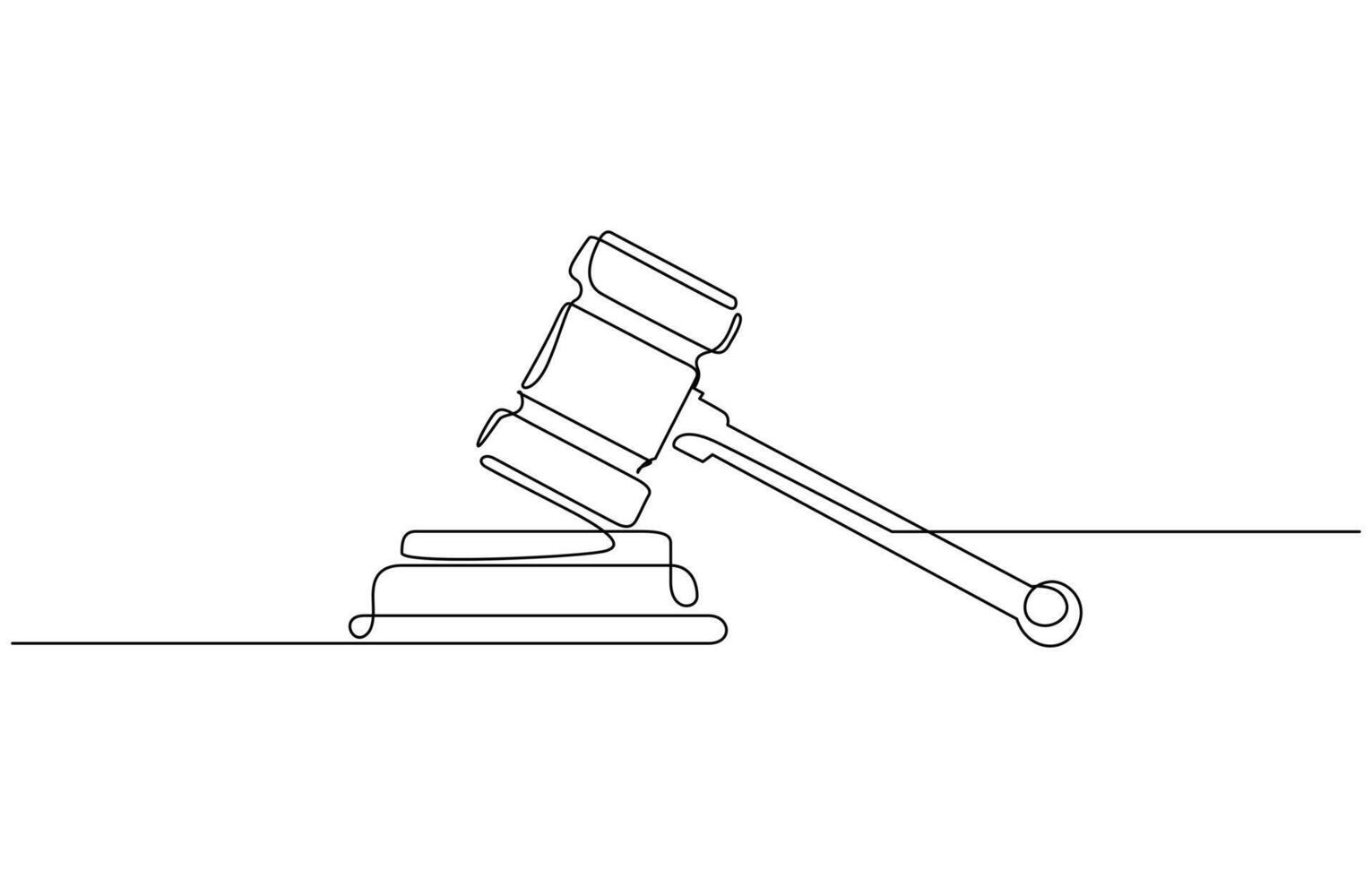 Judge hammer one continuous single line art drawing, One line drawing of judge hammer law symbol continuous hand drawn sketch minimalist line art vector