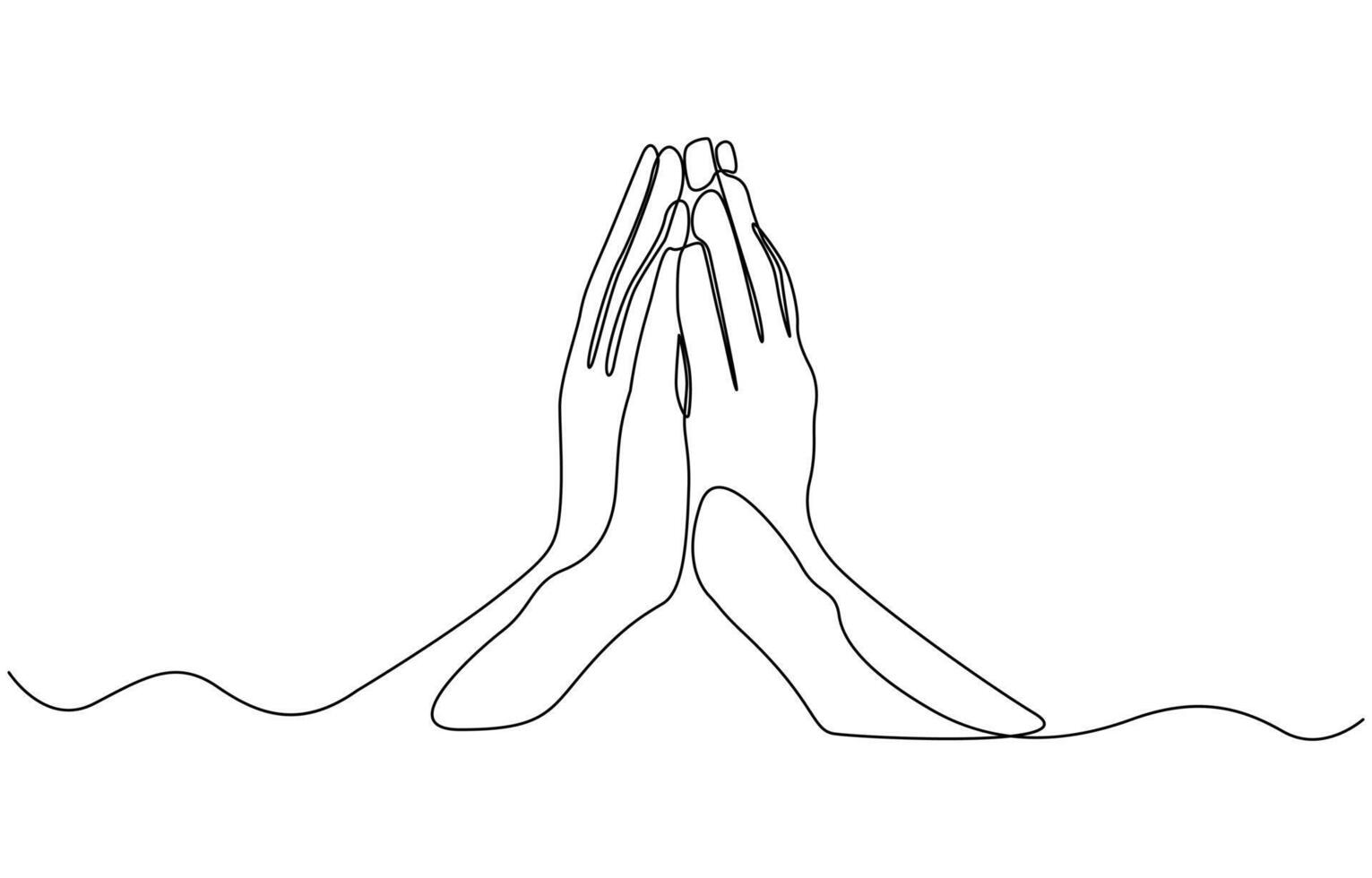 Single line drawing of hands clasped in prayer as a line art. Praying hands one line drawing with editable stroke on white isolated background vector