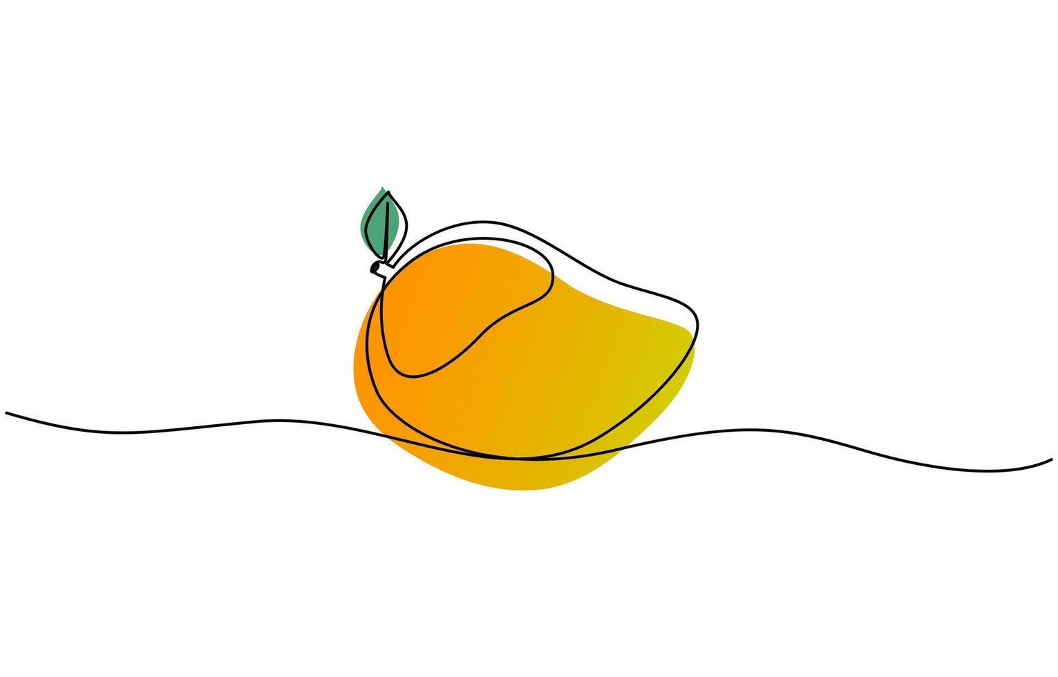 One line drawing art color illustration, continuous one line drawing mango. art color illustration drawing design. vector