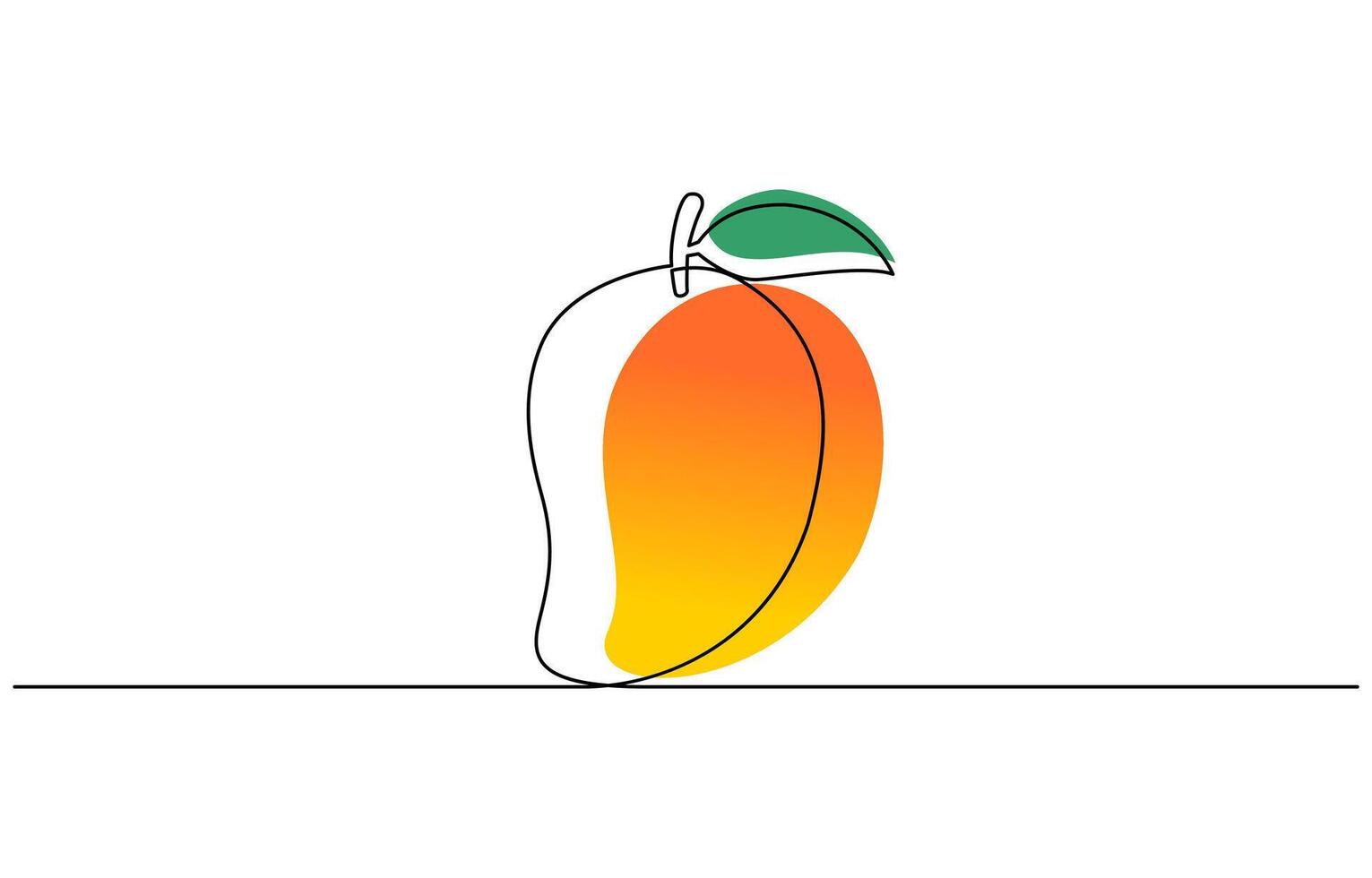 One line drawing art color illustration, continuous one line drawing mango. art color illustration drawing design vector