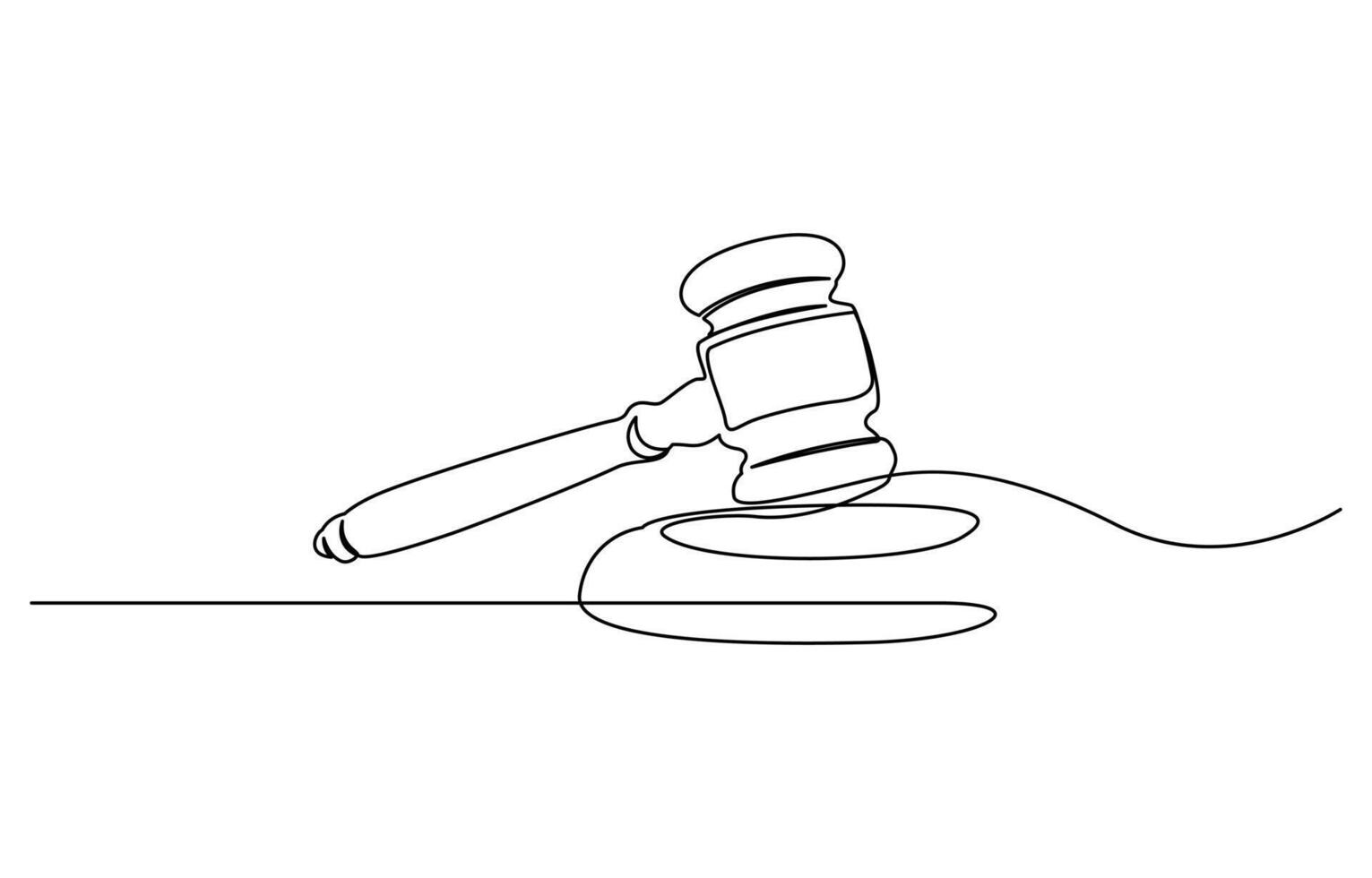 Judge hammer one continuous single line art drawing, One line drawing of judge hammer law symbol continuous hand drawn sketch minimalist. vector
