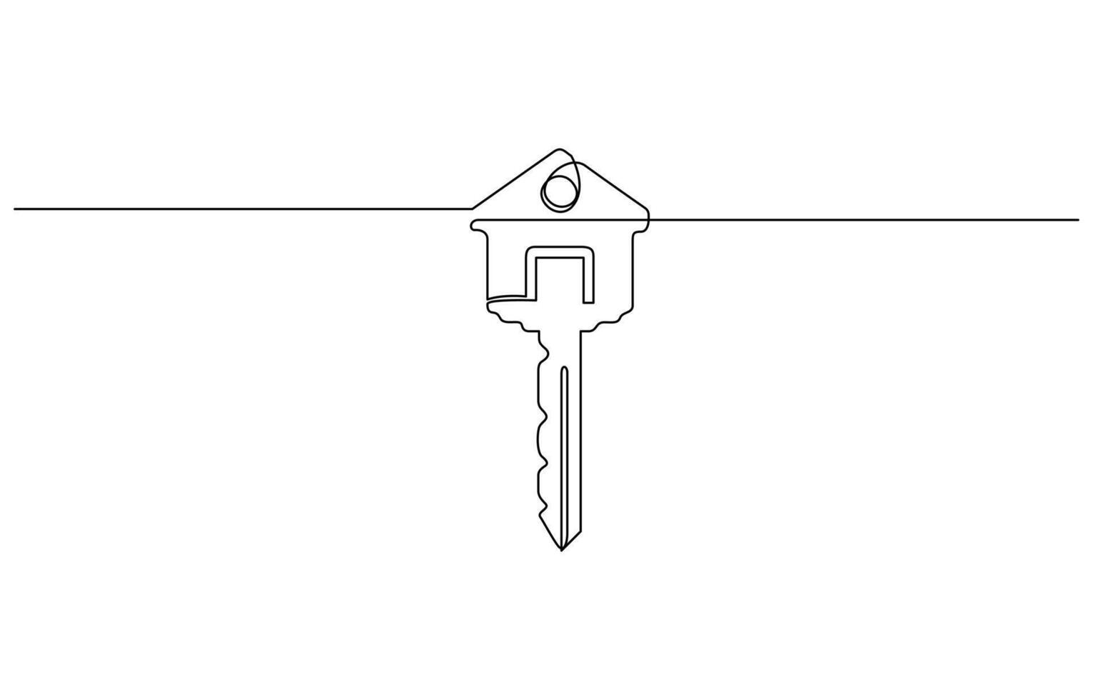 Continuous one line art drawing symbol of house keys, Key with house continuous one line art drawing. Private security symbol. Real estate concept. vector
