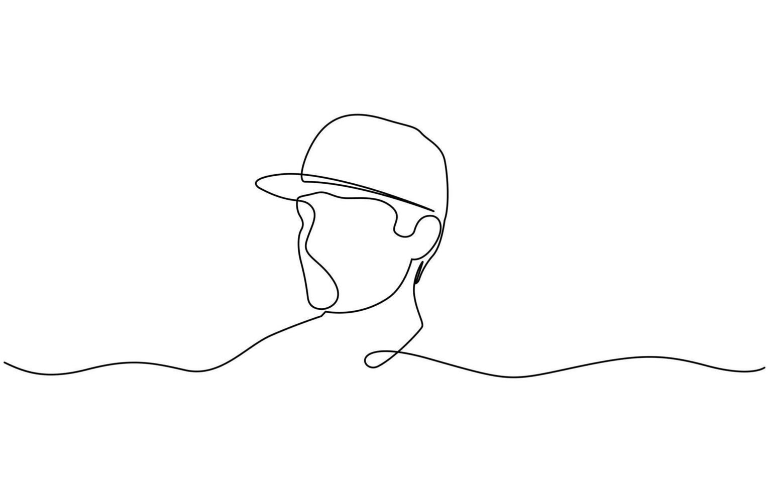 Profile portrait of a young man in a cap. One continuous line drawing of a guy in a cap, Young man in a cap one continuous line art design vector