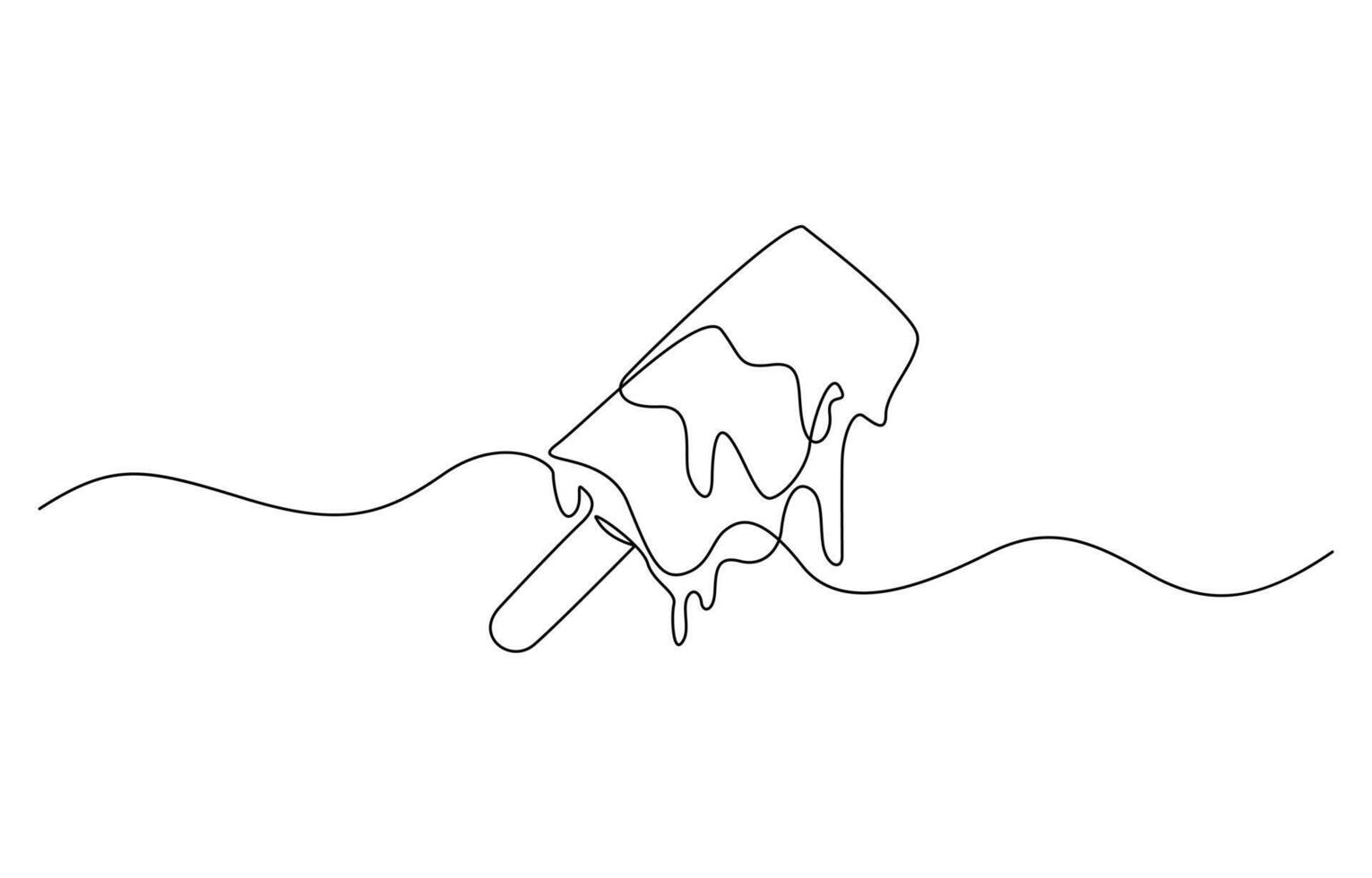 Ice cream bar continuous one line drawing illustration, chocolate ice cream with wooden stick. Sweet and cold food concept single line, Editable stroke. vector