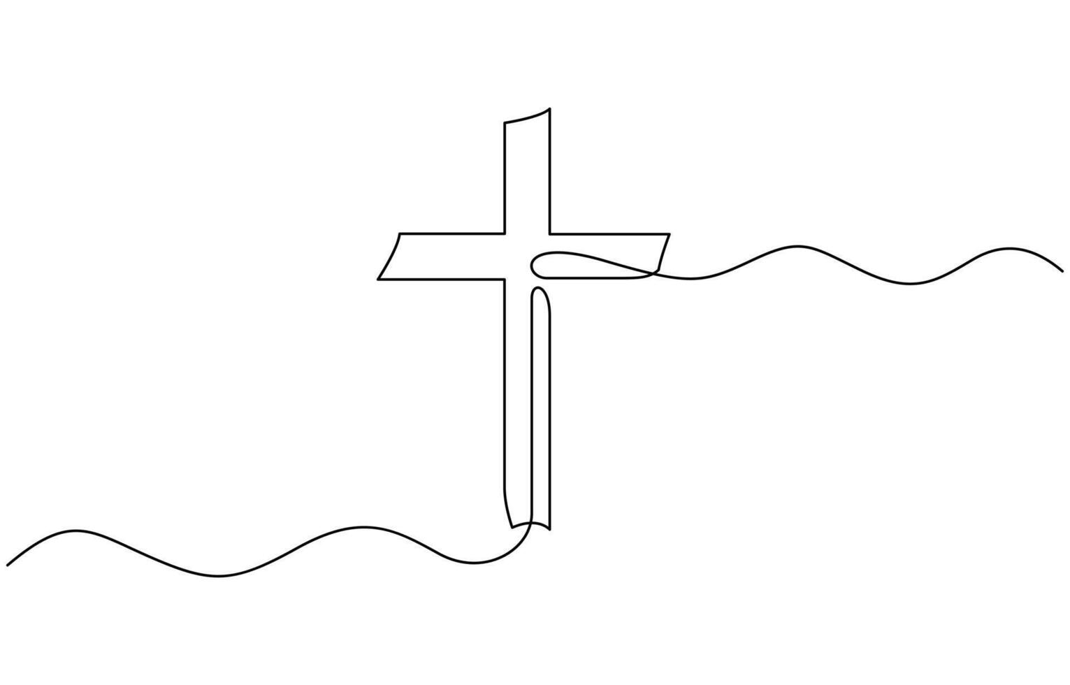 Christian cross in continuous line drawing style. Line art of christian cross. Christian cross. Continuous line drawing. Christianity religion concept editable stroke, premium drawing. vector