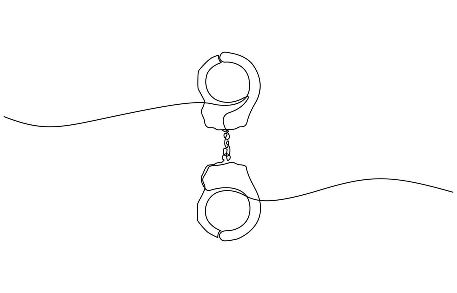 Handcuffs in one continuous line drawing. Symbol of police justice and jail prison concepr in simple linear style. True crime banner with editable stroke. vector