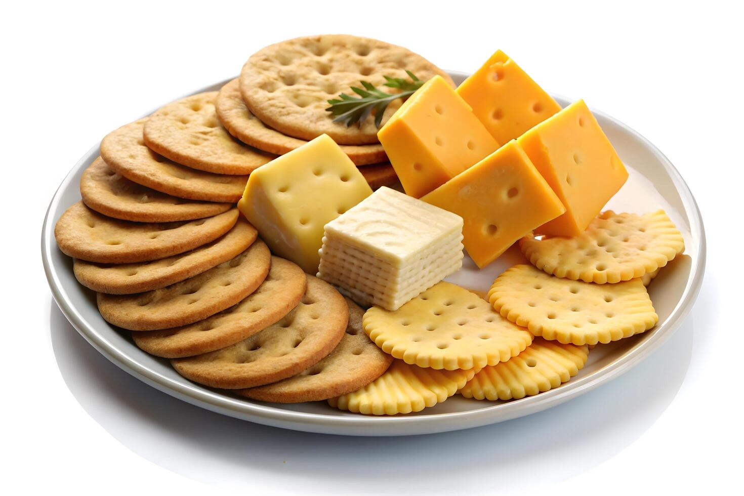 Assorted Crackers and Cheeses on a Plate photo