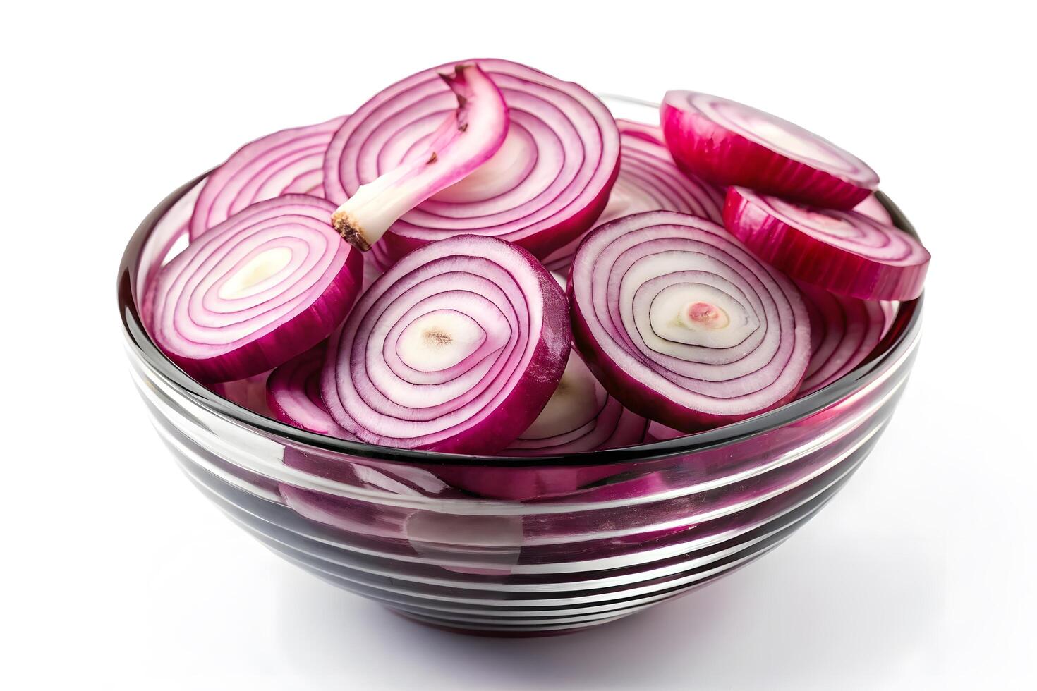 Sliced Red Onions in a Glass Bowl photo