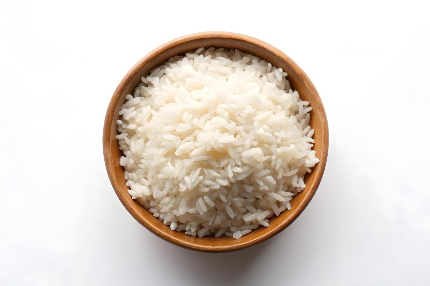 Cooked White Rice in a Wooden Bowl photo