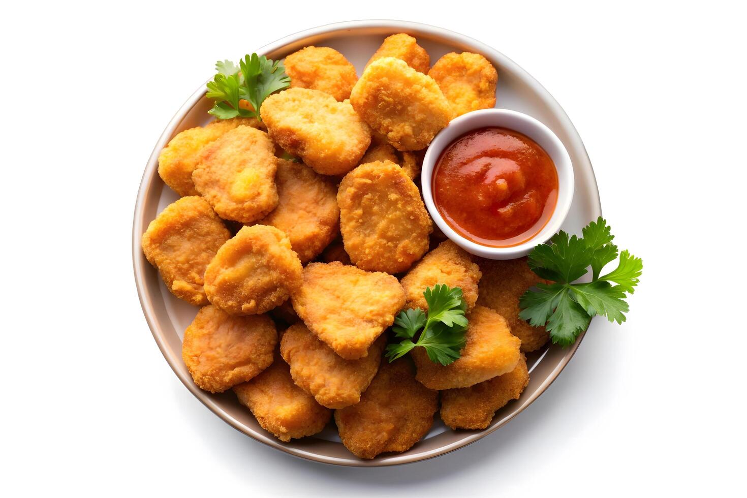 Crispy Chicken Nuggets with Tomato Sauce on a Plate photo