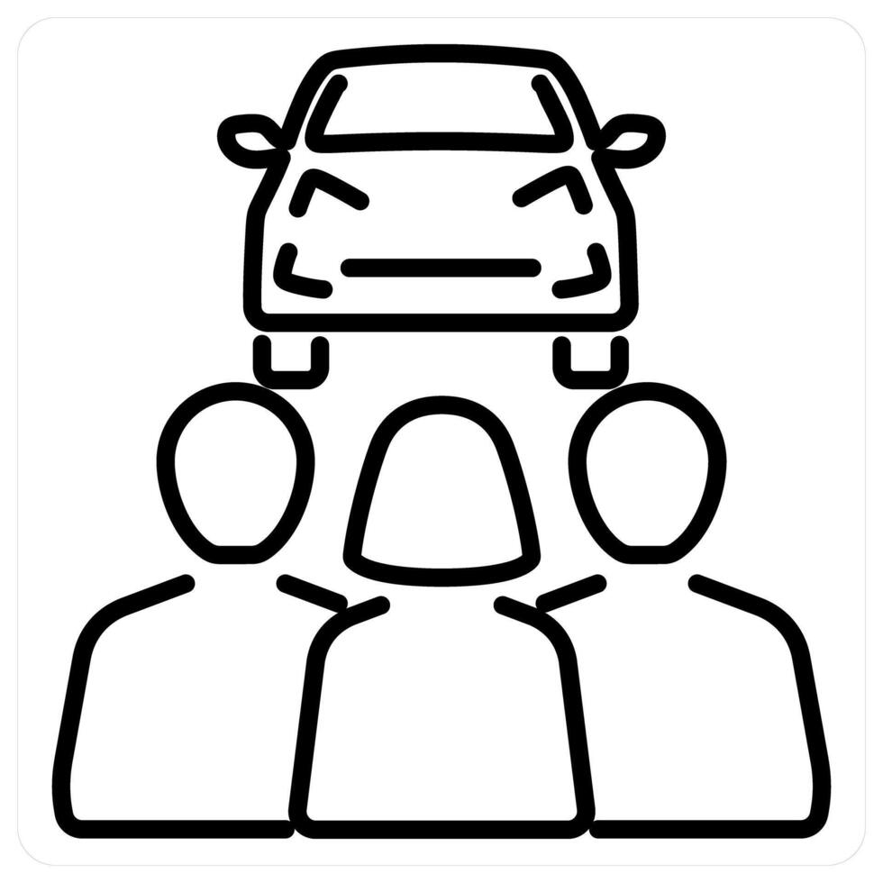 Carpooling icon concept in black line color vector