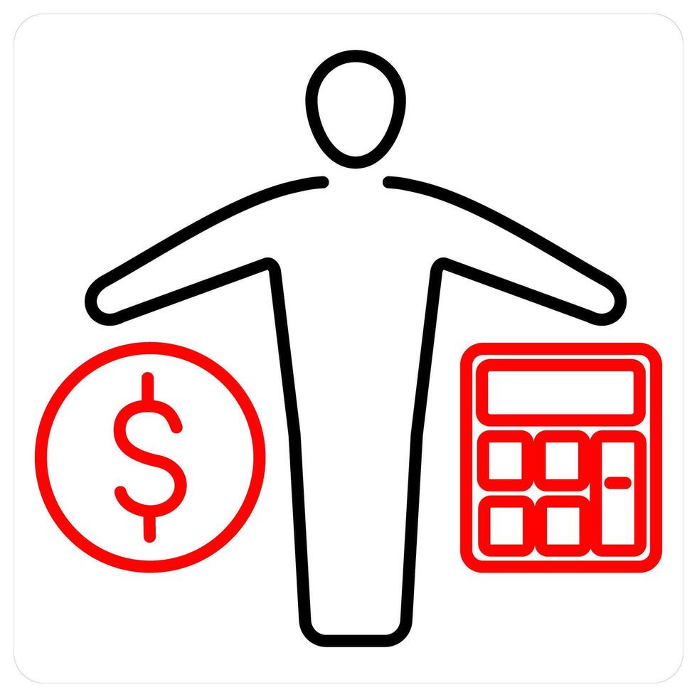 Accountant icon concept in red bold line color vector