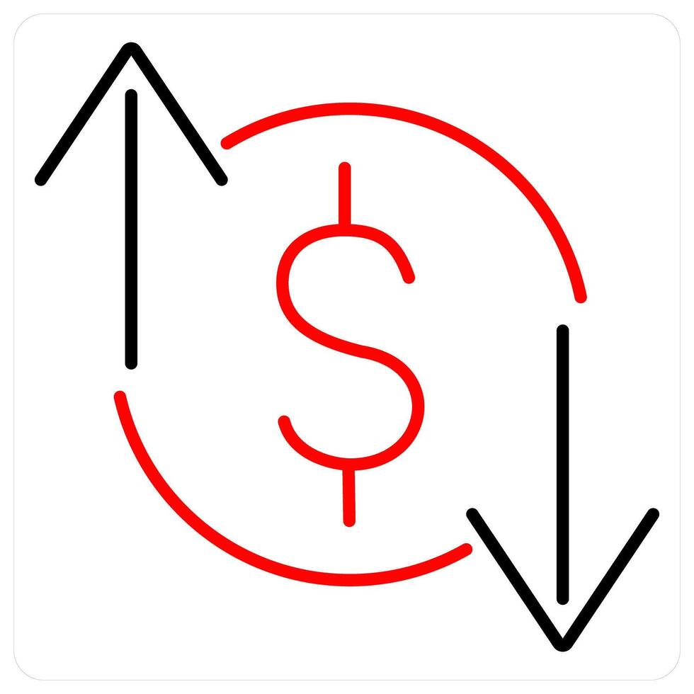 Profit and Loss icon concept in red bold line color vector