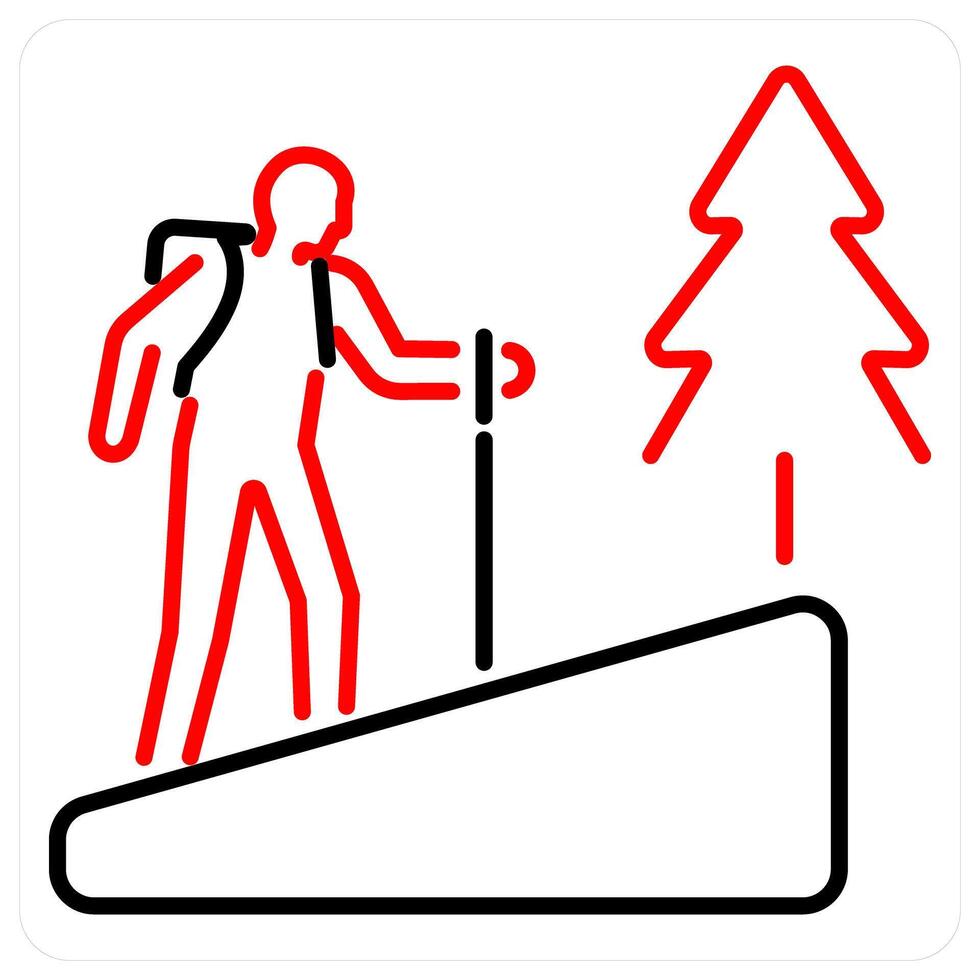 Hiking icon concept in red bold line color vector