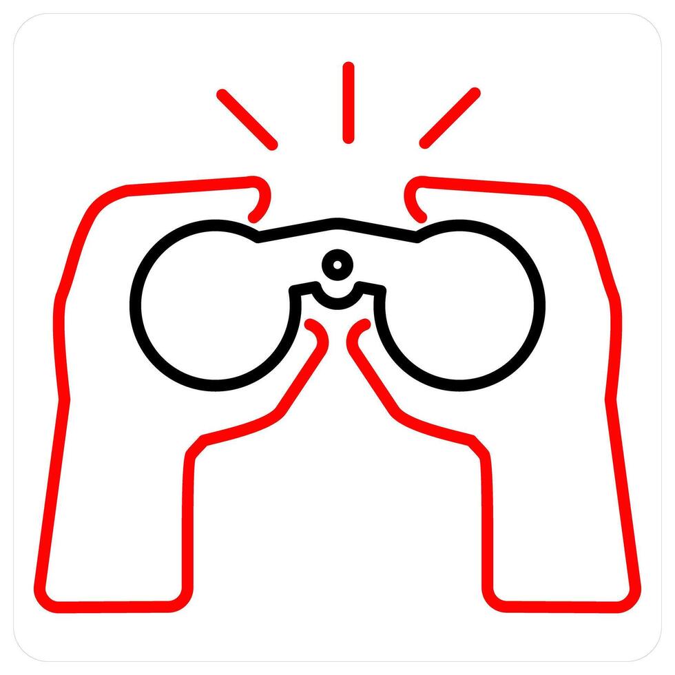 Binoculars icon concept in red bold line color vector