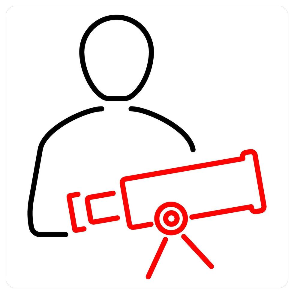 Astronomer icon concept in red bold line color vector