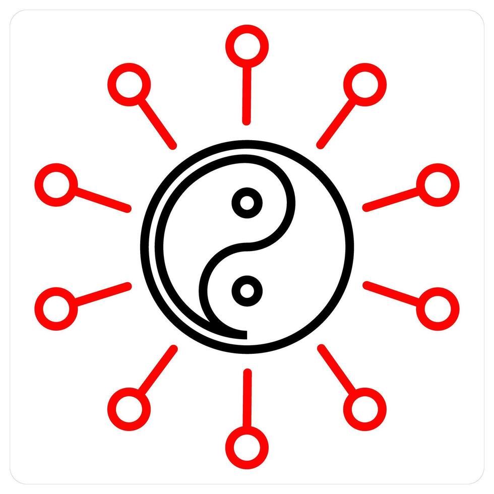 Yin Yang icon concept in red bold line color vector