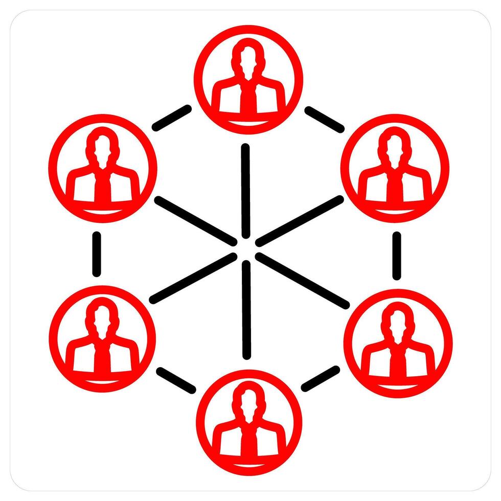 Business network icon concept in red bold line color vector