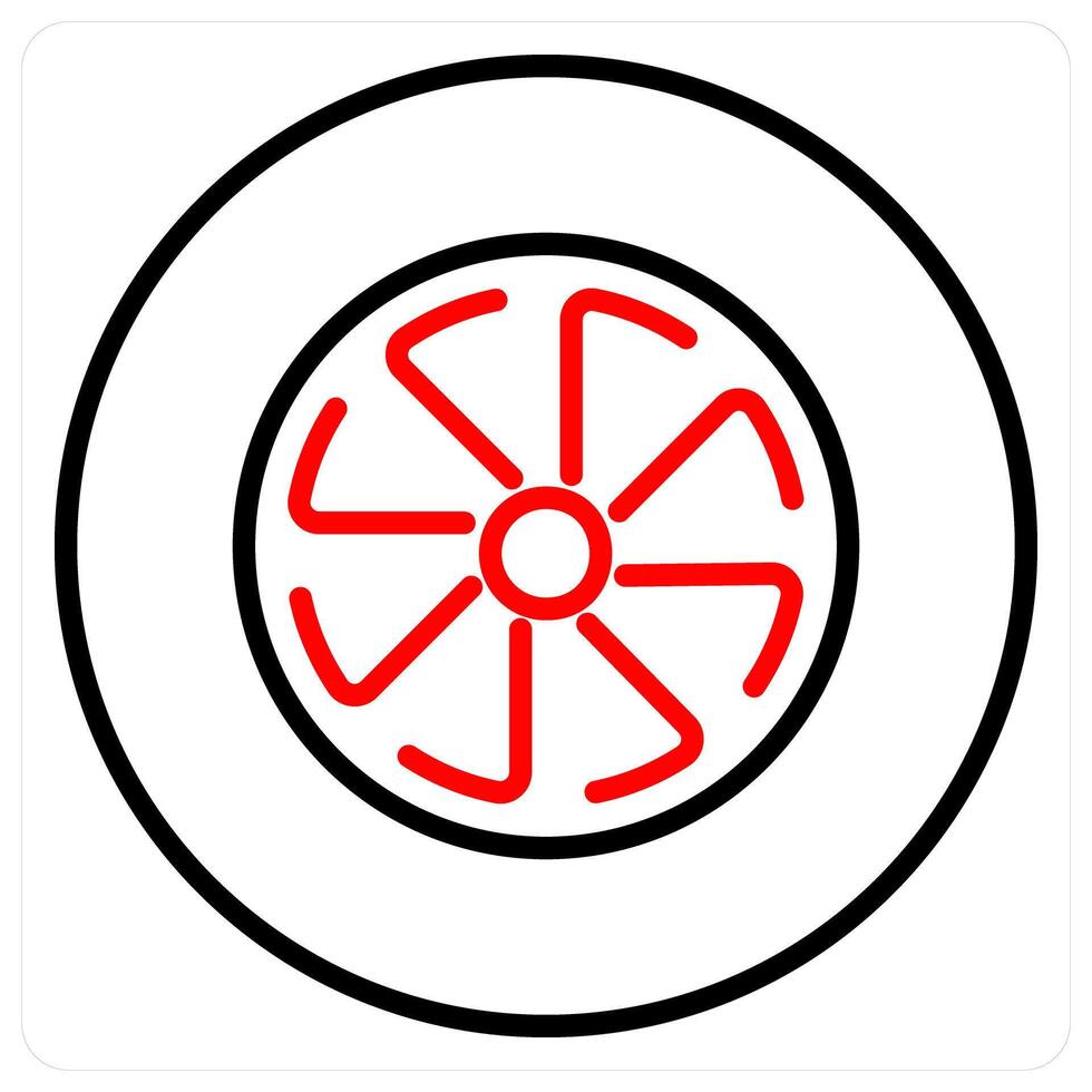 Wheel icon concept in red bold line color vector