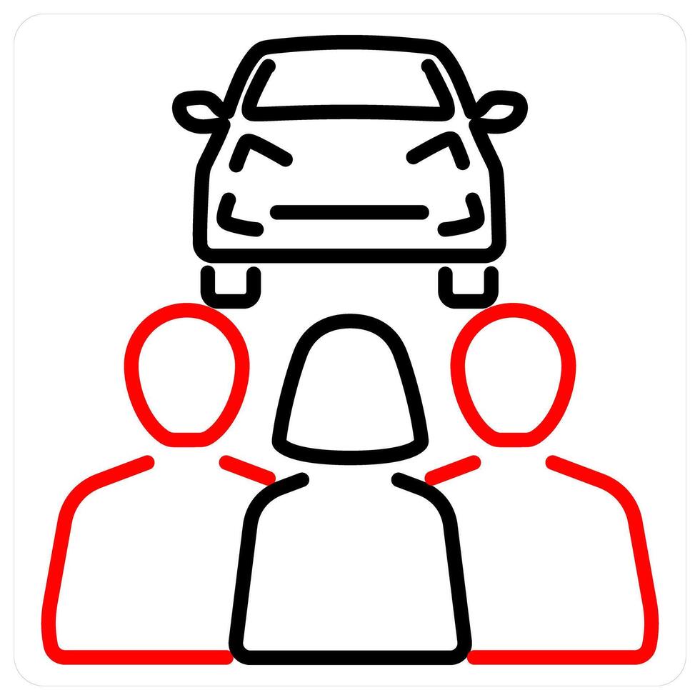 Carpooling icon concept in red bold line color vector