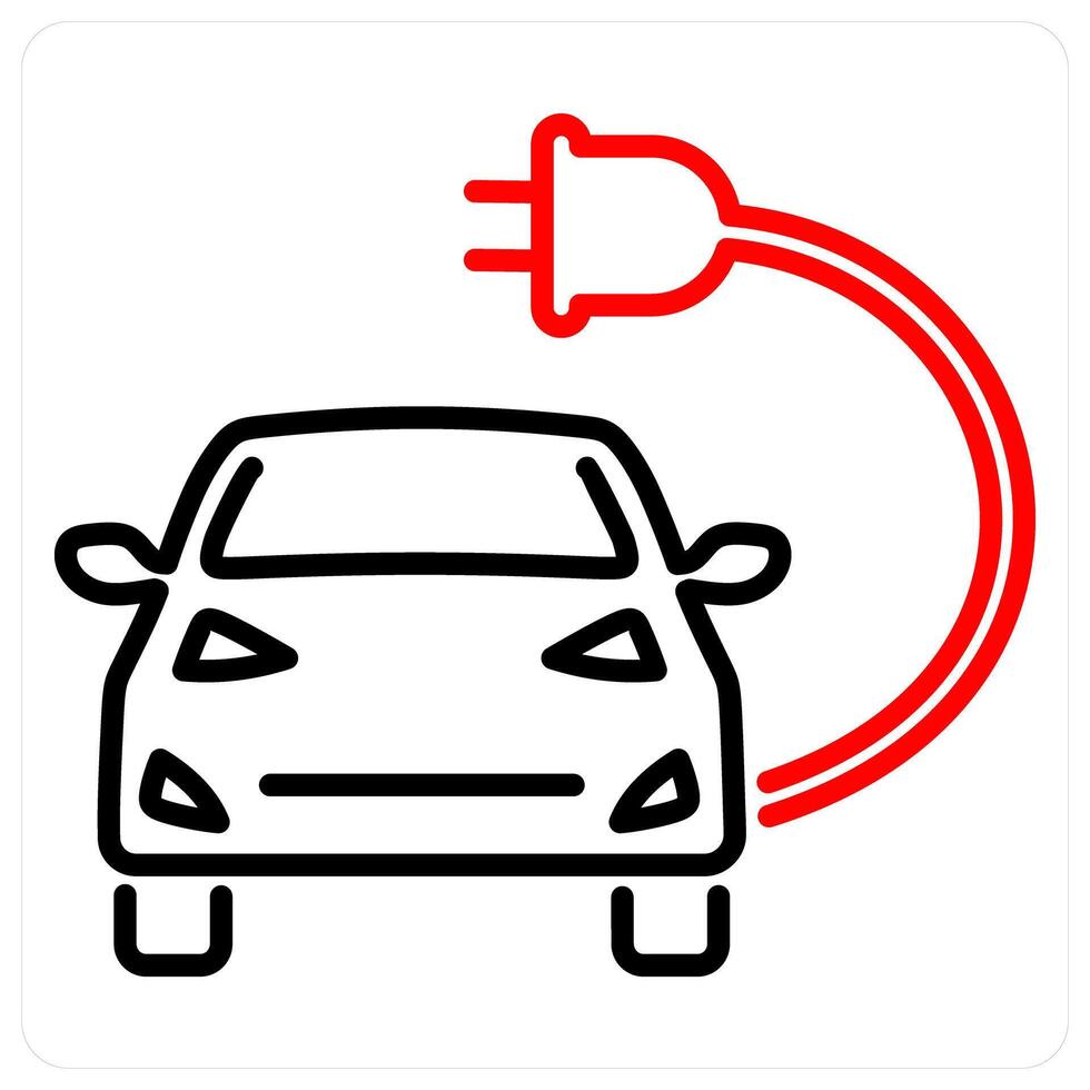 Electric Car icon concept in red bold line color vector