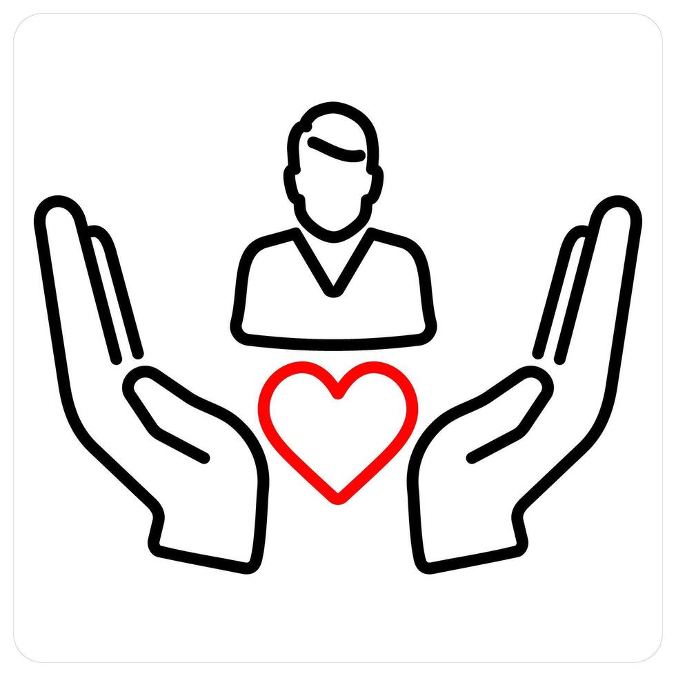 Caring and care icon concept in red bold line color vector