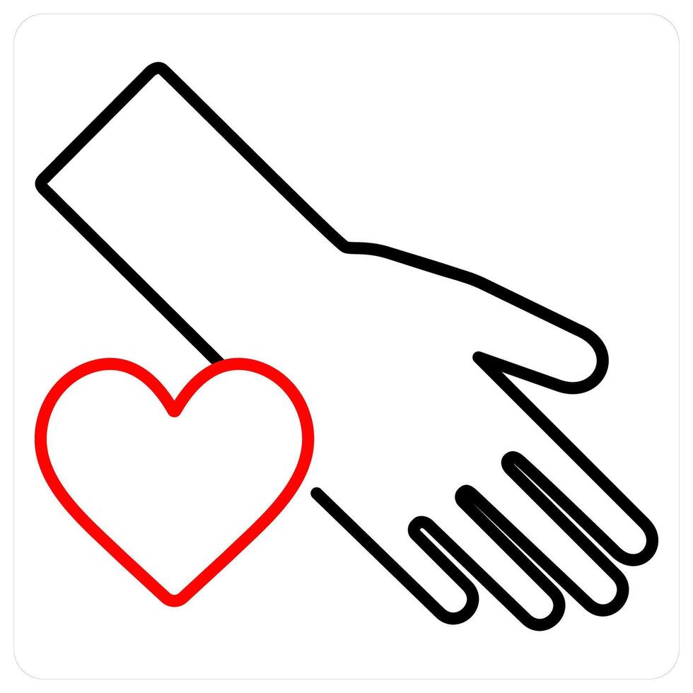 Helping Hand icon concept in red bold line color vector