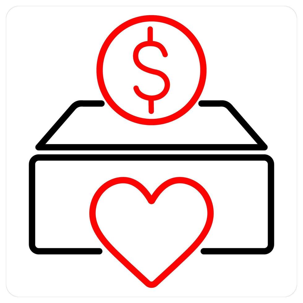Charity Box icon concept in red bold line color vector