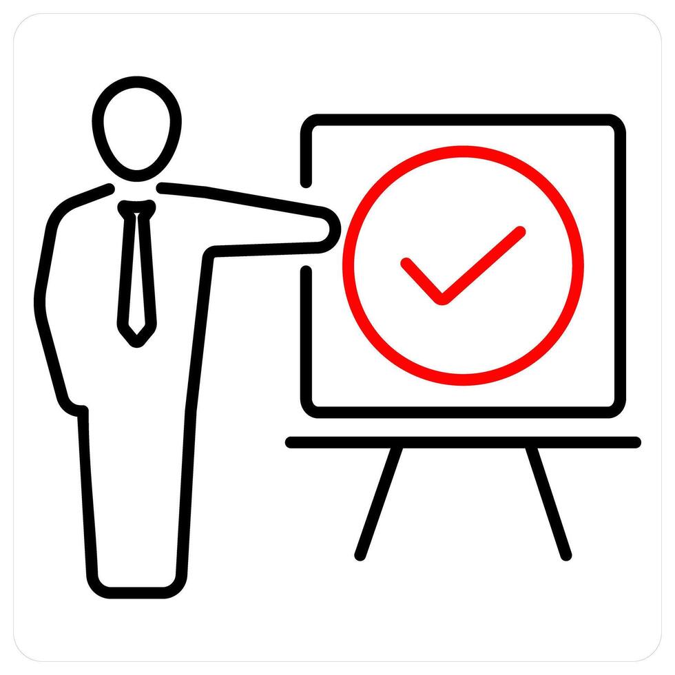 Correct icon concept in red bold line color vector